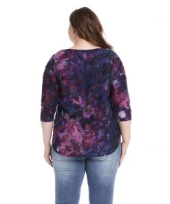 Karen Kane Plus Size Tie-Dye Burnout Shirttail Top