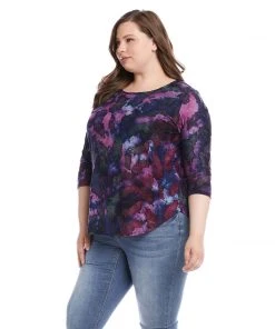Karen Kane Plus Size Tie-Dye Burnout Shirttail Top