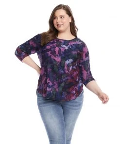 Karen Kane Plus Size Tie-Dye Burnout Shirttail Top